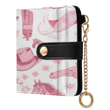 Imagem de STAYTOP Carteira feminina pequena com chapéu e arma de caubói norte-americano, bloqueio de RFID, de couro macio, dobrável, compacta, porta-cartões com zíper, bolso para moedas, janela para identidade