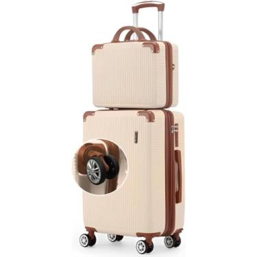 Imagem de Mala de Bordo 10kg com Frasqueira + Porta Copos Bagagem de Mão Expansivel Aprovada ANAC com 4 Rodas duplas 360° Cadeado AntiFurto TSA Mala de Viagem Alça Lateral com Divisória, Leve Resistente (Bege)