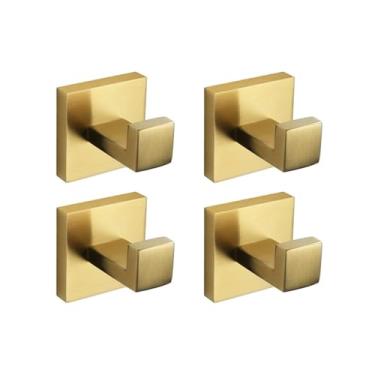 Imagem de Acessórios de banheiro escovados dourados ferragem barra de toalha suporte de papel higiênico toalheiro gancho saboneteira escova de vaso sanitário, 4 ganchos