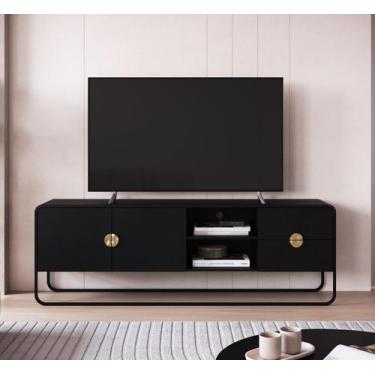 Imagem de Rack 180cm 2 Portas 2 Gavetas Orgânico Pé Metal Luna Artesano, Nero/Pr