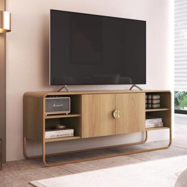 Imagem de Rack 150cm 2 Portas Orgânico Pé Metal Luna Artesano, Hanover/Dourado