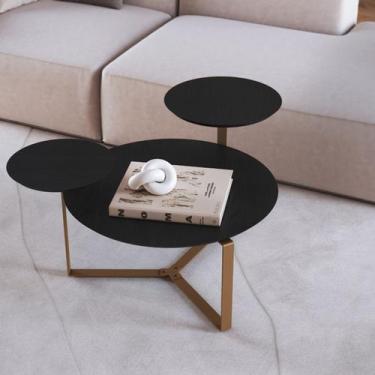 Imagem de Mesa de Centro Orgânica Três Tampos Chanfrada 83cm Pé Metal Móvel na C
