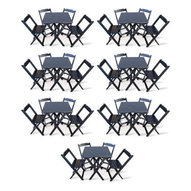 Imagem de Kit 7 Conjunto Com Jogo De Mesa 70x70 Com 4 Cadeiras Dobráveis Preto Cor: Preto
