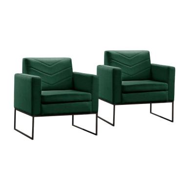 Imagem de Conjunto - 2 Poltronas Apolo Luxo Base Preta Castellar Veludo Verde