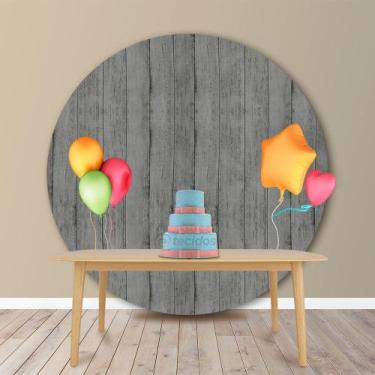 Imagem de Painel Redondo em Jacquard Estampado Tábua Cinza Lisa, 1,80