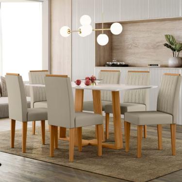 Imagem de Mesa De Jantar Retangular New Ceval Amsterdam Com 6 Cadeiras Ypê, Off White E Areia