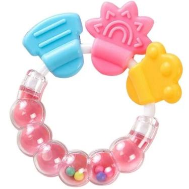 Imagem de Mordedor Redondo De Silicone Com Chocalho Rosa