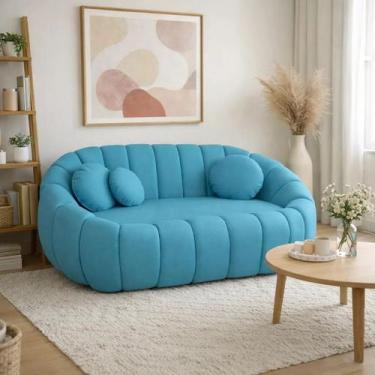 Imagem de Namoradeira Concha Decorativa 190cm Sala Suede Cor:Azul-turquesaDesenh