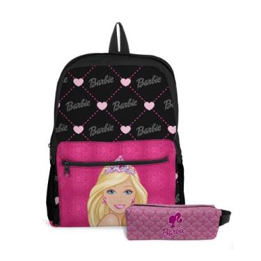 Imagem de Kit Mochila com Bolso e Estojo Infantil Menina Barbie Rosa, Mbe0048