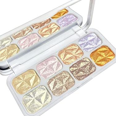 Imagem de SUMEITANG Paleta de maquiagem iluminadora facial de 8 cores, pó de destaque multicromático com glitter brilhante, todos os tons brilhantes podem ser colocados em camadas ou usados individualmente para