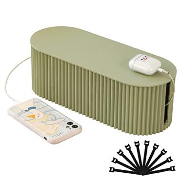 Imagem de FABROK Caixa de gerenciamento de cabos, grande caixa organizadora de cabos com 10 abraçadeiras, armazenamento de tira de energia para esconder o adaptador do carregador, estação de carregamento (verde)