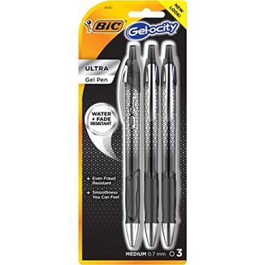Imagem de BIC Caneta de gel ultra retrátil Gel-ocity, ponta média (0,7 mm), preta, design premium e aderência confortável, 3 unidades