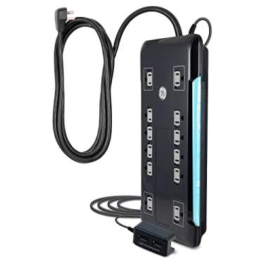 Imagem de Protetor de saída de surto GE Ultrapro 7, 1080 Joules, preto, cabo de 1,2 m, 34460, 12 Tomadas + USB com ligação, Preto, 8ft Cord