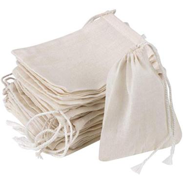 Imagem de GIYOMI 20 peças de sacos de cordão de musselina, sacos de algodão natural não descolorido, sacos de ervas para preparação de chás, sacos de preparação de chá de café, sacos de sopa, sacos de cozimento de caldo de sopa, sacos de fermento de caldo de osso
