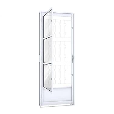 Imagem de Porta de Giro Esquerda com Postigo 215cmx85cm Grade Mosaico Riobras Branco