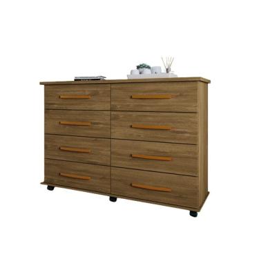 Imagem de Cômoda Jade Baixa com 8 Gavetas e Rodízios Freijó Primus