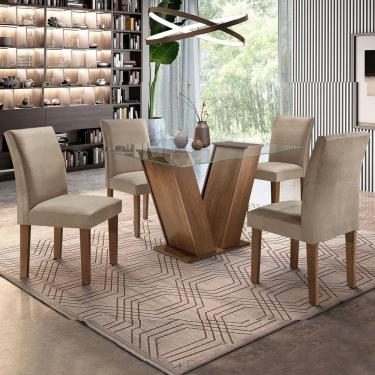 Imagem de Mesa de Jantar 4 Lugares Classic com Vidro Chocolate/Pena - Cel Móveis