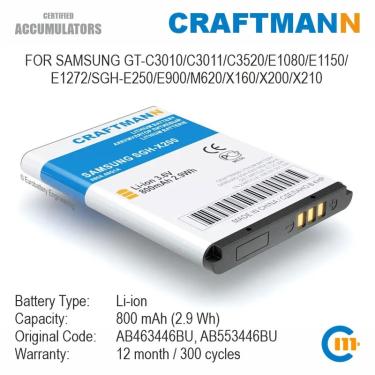Imagem de Bateria craftmann para samsung GT-C3010/c3011/c3520/e1080/e1150/e1272/SGH-E250/e900/x160/x210