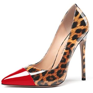 Imagem de WAYDERNS Sapatos femininos de salto alto stiletto de couro envernizado de ponta fina para festas de casamento 4,7 cm, Oncinha marrom vermelho, 5