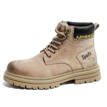 Imagem de MANLADUO Botas masculinas amarelas vintage de inverno - Botas de trabalho ao ar livre estilo britânico com solas grossas, design Oxford, Caqui, 37