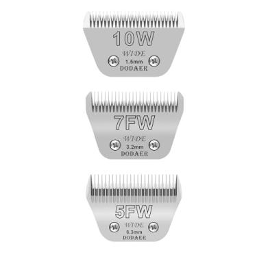 Imagem de Lâminas largas de 10W + 7FW + 5FW para cuidados com cães, compatíveis com cortadores Andis, Oster A5, Wahl km10, comprimento de corte de 1/40.6 cm a 1/10.2 cm, pacote com 3