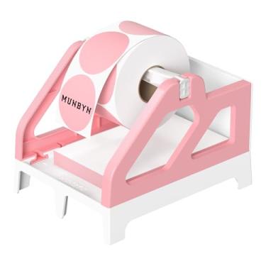 Imagem de MUNBYN Suporte de etiqueta para rolos e etiquetas dobráveis, suporte de rolo de adesivo térmico para desktop, suprimentos de envio de impressora térmica, papel industrial, rosa