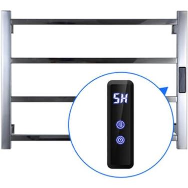 Imagem de Rack de secagem de toalhas aquecido elétrico doméstico, radiador de toalheiro aquecido montado na parede, aquecedor de toalhas de aço inoxidável 304 com controle de temperatura do temporizador