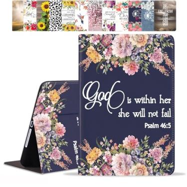 Imagem de POIUYTREW Capa para Samsung Galaxy Tab S8 2022 e S7 2020 11 polegadas (SM-X700/X706/T870/T875/T878), capa fólio de couro PU com suporte e hibernação automática, citação floral, versículos bíblicos,