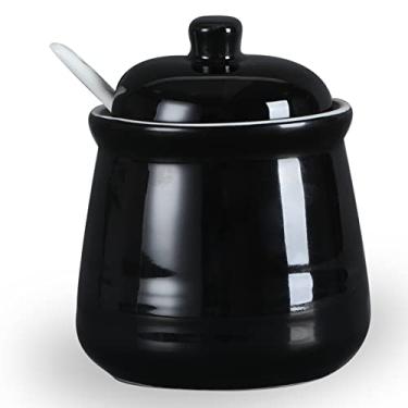 Imagem de Saleiro de porcelana com tampa e colher, açucareiro de cerâmica 340 g (preto)