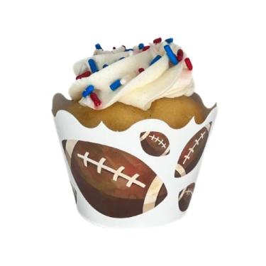 Imagem de Pacote com 12 embalagens de cupcake para festa de futebol – Ideias de festa de aniversário para meninos, Super Bowl Food Decorations, brindes de jogo esportivo