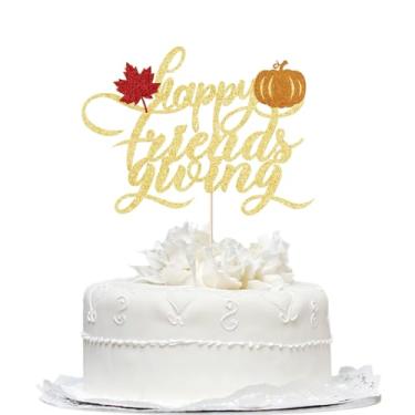 Imagem de Bekaterea Topo de bolo Happy Friendsgiving (Happy Friendsgiving Cake Topper), enfeite de bolo temático de colheita de outono, amigos enviando peru, decorações de festa de reunião de amigos de Ação de