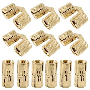 Imagem de Murtenze 12 peças de dobradiças ocultas de latão de 14 mm, dobradiças invisíveis para móveis de gabinete, dobradiças ocultas de ângulo de abertura de 180 graus para artesanato em caixa de joias DIY