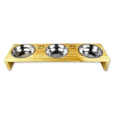 Imagem de Comedouro Bebedouro Duplo Pet Madeira Elevado Cachorro Gato 3 Potes Ma