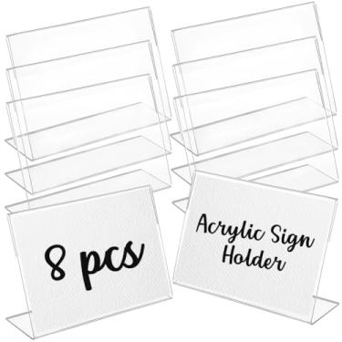 Imagem de CRASPIRE 8 peças 12 x 8 cm porta-letreiros de plástico transparentes, porta-retratos de plástico, suporte de panfleto em forma de L, suporte vertical inclinado para escritório, menu de documentos