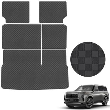 Imagem de Forro de porta-malas e tapete de encosto para Infiniti QX80 2014-2024 - Forro de carga de couro PU de ajuste personalizado e protetor de encosto traseiro (2ª e 3ª fileiras) - Tapetes de carga