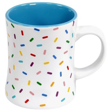 Imagem de Yummy Sprinkles Caneca | Azul jeans | Caneca de café fofa com granulado de arco-íris | Caneca de bolo de aniversário | Presente de xícara de café | Caneca de cerâmica branca com granulado verde,