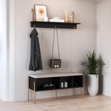 Imagem de Conjunto Sapateira Banco Estofada e Prateleira - Pé Metal Oslo/Complem