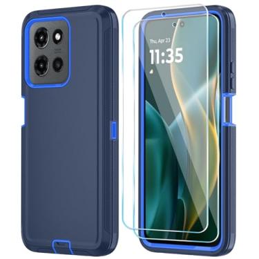 Imagem de Qinmay Capa de celular para Motorola Moto G 5G 2025/Moto G Play 5G 2025 com protetor de tela HD, capa de telefone resistente, à prova de choque e à prova de quedas, capa de telefone de 3 camadas, azul