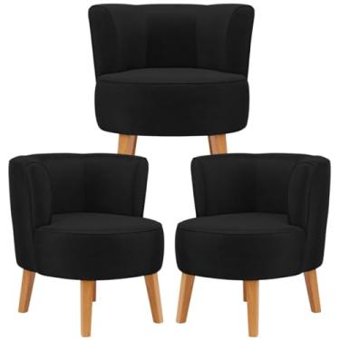 Imagem de Jogo 3 Poltronas Cadeira Decorativa para Sala de Jantar Cozinha Ergonômica MOBLAN decor (Preto)