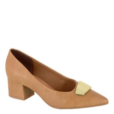 Imagem de Sapato Scarpin Feminino Bico Fino Salto Grosso Vizzano 377, Areia napa