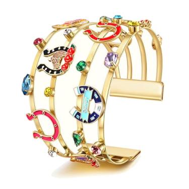 Imagem de XOCARTIGE Kentucky Derby Pulseiras femininas para corrida a cavalo traje de equitação pulseiras punho ferradura Kentucky Derby acessórios para fãs do Derby presentes, Large, Sem Pedra Preciosa