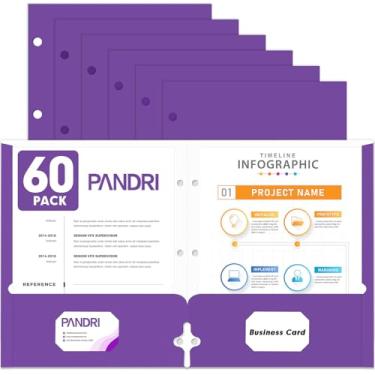 Imagem de Pastas de portfólio de dois bolsos, pacote com 60 PANDRI com 3 furos e 2 pastas de bolso para fichário de 3 anéis, pasta de arquivo de papel tamanho carta para escola, escritório, casa, negócios, roxo