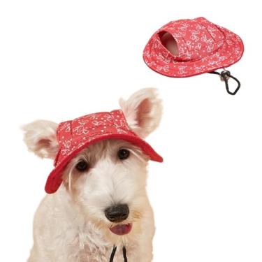 Imagem de Harikaji Chapéu de animal de estimação, chapéu redondo camuflado de gato moderno chapéu de princesa de lona para animais de estimação ajustável alça de queixo viseira de proteção solar para gatos cães