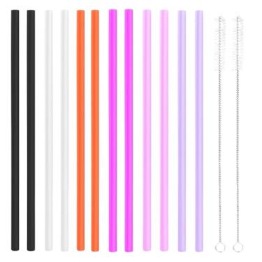 Imagem de Pacote com 12 canudos de substituição reutilizáveis para copo moderno e simples - compatível com Stanley Copo de 1,134 g - 6 canudos multicoloridos, 2 escovas de limpeza