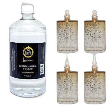 Imagem de Kit 4 Lamparinas Decorativa Sonhos Dourados + 1L De Fluido - Velas bis