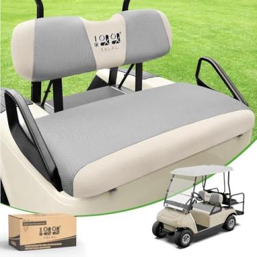 Imagem de 10L0L Conjunto de capa de assento de carrinho de golfe adequado para EZGO TXT RXV & Club Car DS, capas de banco quentes para clima frio de inverno, tecido de malha de poliéster lavável respirável