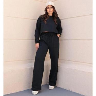 Imagem de Conjunto De Moletom Cropped Manga Longa Calça Pantalona Frio - Bucci B