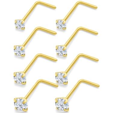 Imagem de Uzgtvy 18G 20G 22G Anéis de nariz em forma de L brincos aço cirúrgico prata ouro nariz piercing de narina joias para mulheres homens meninas CZ 1,5 mm 2 mm 2,5 mm 3 mm 3,5 mm 4 mm 12 peças, Cristal