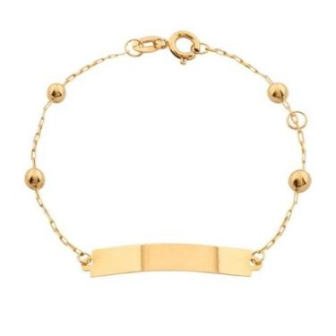 Imagem de Pulseira infantil placa bolinha recém nascido em ouro 18k - Joias Dani