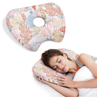 Imagem de BVOKQUC Travesseiro de piercing de orelha para dormir de lado, travesseiros com furos para dor de ouvido, travesseiro de donut para adultos, CNH, alívio de dor de ouvido, almofada de pressão e